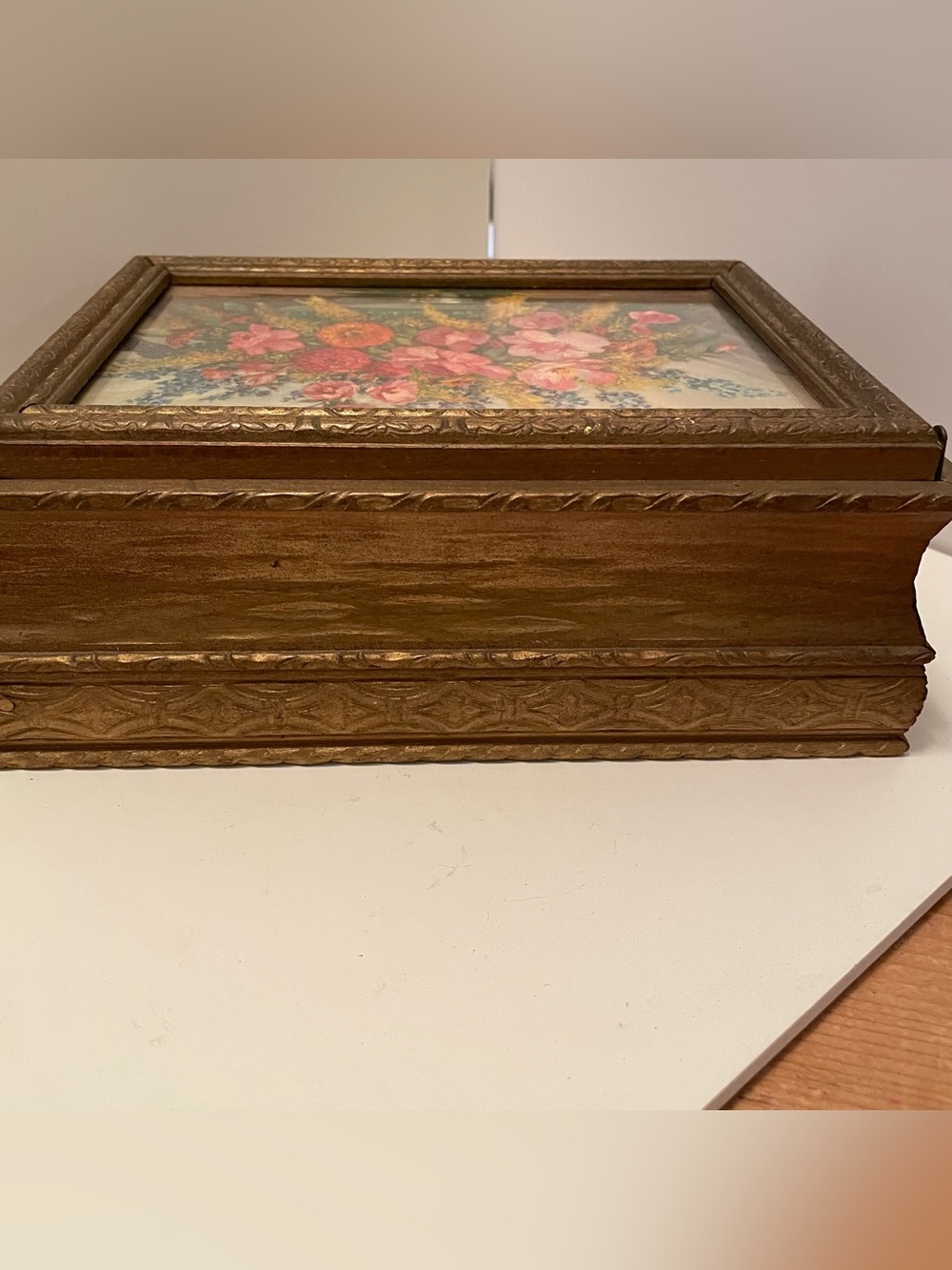 Vintage Wooden Jewelry Box Gustave Wiegand Lithograph Mirror - Picture 5 of 11